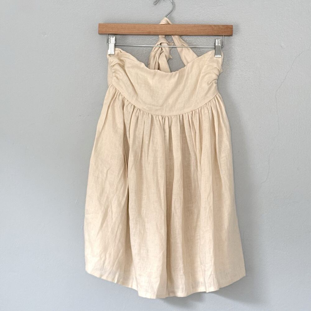 VRG GRL Mini Dress Size 8 Crem Halter Top 100% Linen Sustainable Summer NEW